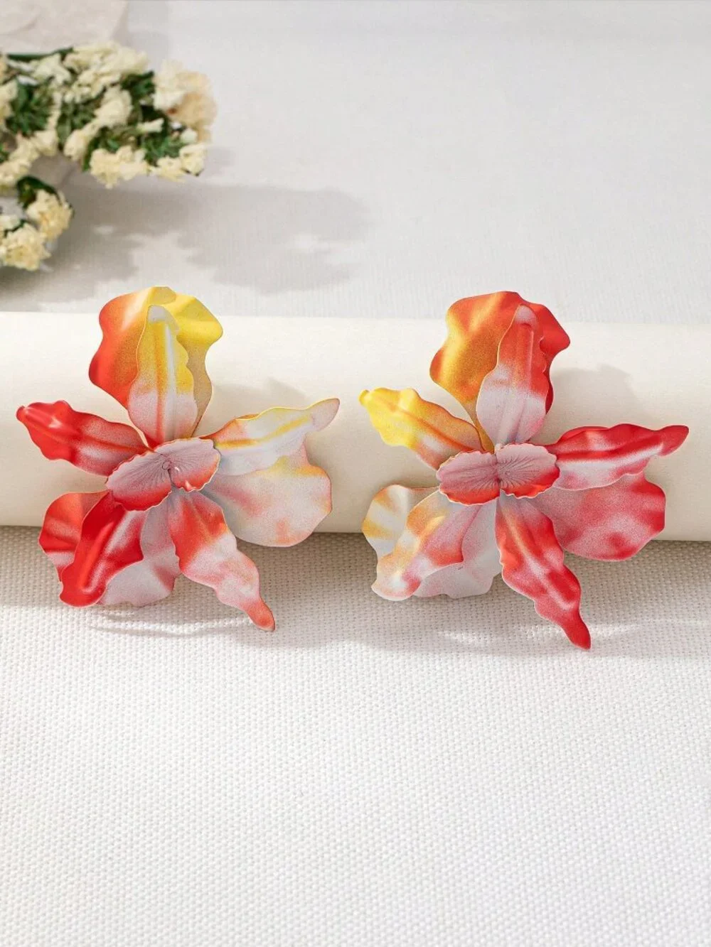 Orange Boho Women's Vacation Style Metal Flower Pendant Earrings
